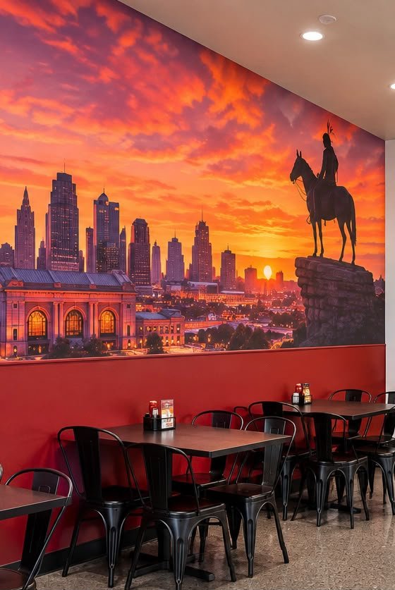 Chick'n Chaos interior — the red wall